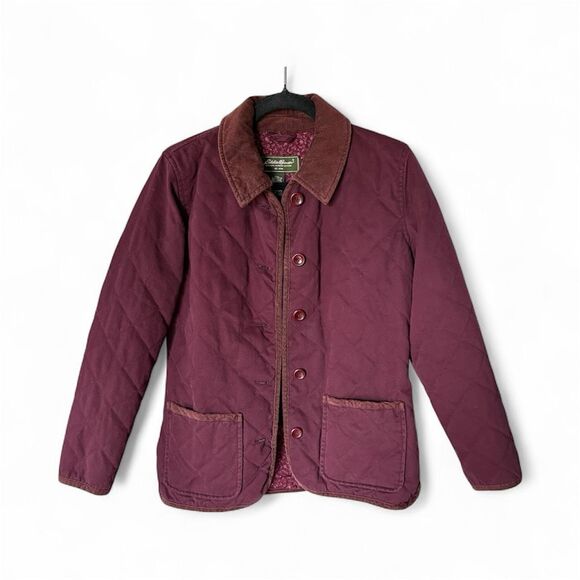 Eddie Bauer Women’s Quilted Barn Jacket Burgundy Corduroy Trim Size Small - Picture 1 of 11